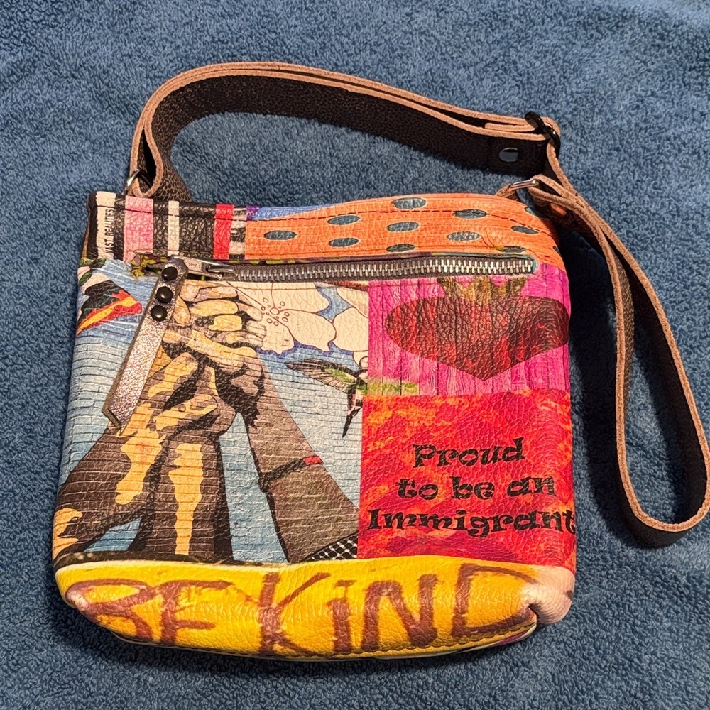 Bonnie Martin leather graffiti small crossbody purse